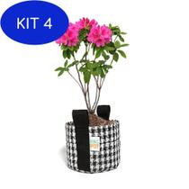 Kit 4 Vaso Planta 3 Litros De Tela Decoração Branco E Preto - King Pot