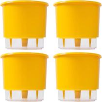 Kit 4 Vaso Raiz Auto Irrigável 16Cm Amarelo Cultivar Planta