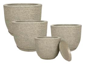 Kit 4 Vasos Cone de Polietileno Jateado com Textura Grafiato PP, P, M e G, Elegância, Durabilidade e Sofisticação para Decoração