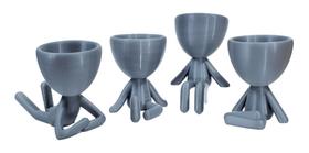 Kit 4 Vasos Decor BOB B Robert Plant Para Suculentas e Cactos Prata 13 cm - 3D Art