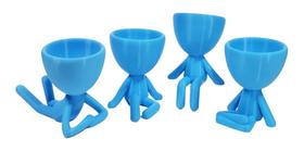 Kit 4 Vasos Decor BOB Robert Plant Para Suculentas e Cactos Azul 6 cm