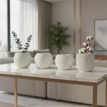 Kit 4 Vasos Decorativos Brancos Estilo Para Suculentas Branco Kit Moderno Kit 4 Vasos Decorativos Brancos Estilo Para Suculentas Branco Kit Moderno