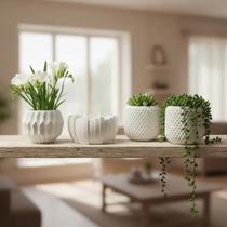 Kit 4 Vasos Decorativos Brancos Estilo Para Suculentas Branco Moderno 3d
