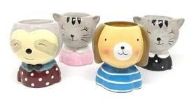 Kit 4 Vasos Decorativos Cachepot Bichinhos Cerâmica