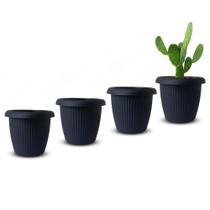 Kit 4 Vasos Decorativos Plantas Flores 1,4L Preto