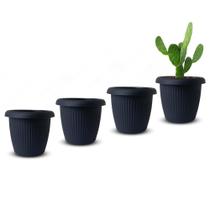 Kit 4 Vasos Decorativos Plantas Flores 8L Preto