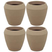 Kit 4 Vasos Grandes Jardim Tramontina Egípcio em Polietileno 54cm Granito Areia Plantas Folhagem