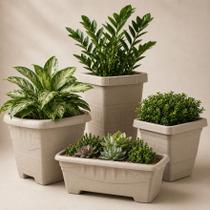 Kit 4 Vasos Polipropileno Coluna Quadrado Texturizados Para Planta Flor Jardim