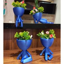Kit 4 Vasos Suculentas Decoração Robert Plant Vaso 3D Decorativo Azul Metálico