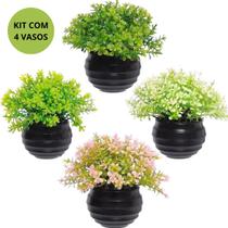 Kit 4 Vasos Vasinhos Plantas Flores Artificial Decoração