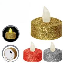 Kit 4 Vela LED Decorativa Glitter Chama Artificial Para Decoração