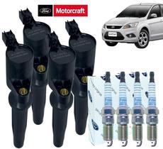 Kit 4 Velas + 4 Bobinas Originais Focus 2009 a 2013 Ecosport 2009 a 2012 2.0 16v Duratec GAS/FLEX