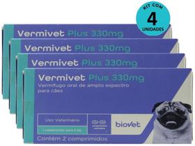 Kit 4 Vermífugo Vermivet Plus 330mg C/ 2 Comprimidos P/ Cães - Biovet