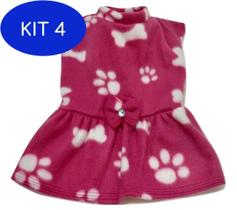 Kit 4 Vestido de inverno soft cachorro rosa estampa patinhas