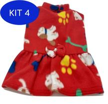 Kit 4 Vestido de inverno soft cachorro vermelho estampado