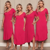 Kit 4 Vestido Feminino Midi Camisão com Bolso Viscolycra Saruel