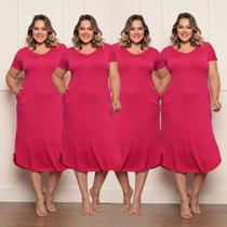 Kit 4 Vestido Feminino Plus Size Midi Camisão com Bolso Viscolycra Saruel
