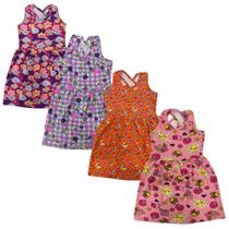 Kit 4 Vestido Infantil Menina Moda Verão Estampado Sortidos Kit 4 Vestido Infantil Menina Moda Verão Estampado Sortidos