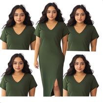 Kit 4 Vestido Midi Feminino Longo Liso Com Fenda E Bolsos