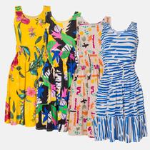 Kit 4 Vestidos Liganete Curto Verão Regata Lastex Estampado