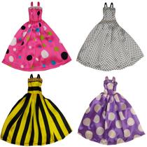 Kit 4 Vestidos Longos Estampados Festa Cetim Para Bonecas de 30 Centímetros de Altura