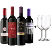Kit 4 Vinhos Exclusivos + 2 Taças Bohemia Cristal
