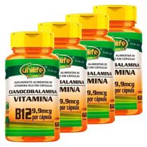 Kit 4 Vitamina B12 Cianocobalamina, total de 240 Cápsulas 450mg Vegano - Unilife - Unilife Vitamins