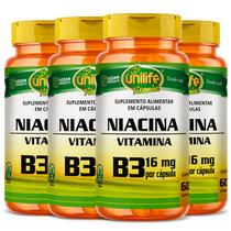 KIT 4 VITAMINA B3 NIACINA - 60 Capsulas 500mg UNILIFE
