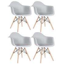 KIT - 4 x cadeiras Charles Eames Eiffel DAW com braços - Base de madeira clara -