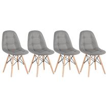 KIT - 4 x cadeiras estofadas Eames Eiffel Botonê - Base de madeira clara