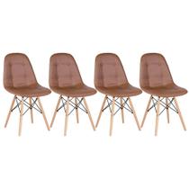 KIT - 4 x cadeiras estofadas Eames Eiffel Botonê - Base de madeira clara