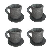 Kit 4 Xícara de Café com Pires em Pedra Sabão Servir 50ml