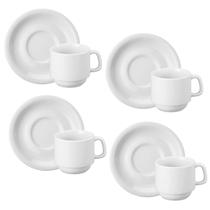 Kit 4 Xícara de Chá 200ml com Pires Porcelana Cilíndrica Schmidt Kit 4 Xícara de Chá 200ml com Pires Porcelana Cilíndrica Schmidt