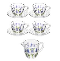 Kit 4 Xícaras 80ml C/ Pires E Leiteira Lavanda Cristal Lyor