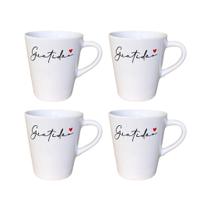 Kit 4 Xícaras Brancas Gratidão Moderna 120ml