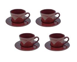 Kit 4 Xícaras Café c/ Pires Porcelana Iris Verbena Vinho 80ml Wolff