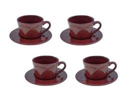 Kit 4 Xícaras Café c/ Pires Porcelana Iris Verbena Vinho 80ml Wolff