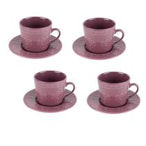 Kit 4 Xícaras Café c/ Pires Porcelana Tiles Lilac Violeta 80ml Wolff