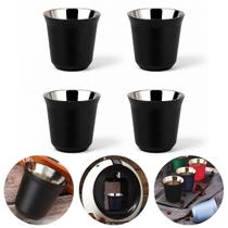 Kit 4 Xícaras Café Pixie Espresso Parede Dupla Inox Térmica 90ml Preto