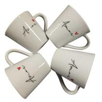 Kit 4 Xicaras Caneca Porcelana Personalizadas Palavra Amor Cozinha Cafe Cha Decoração Presentes