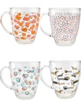 Kit 4 Xícaras Canecas Chá Café Sem Pires Transparente Alça Kit 4 Xícaras Canecas Chá Café Sem Pires Transparente Alça