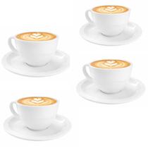 Kit 4 Xícaras com Pires Caneca Branco em Melamina Plástico Duro Resistente 200ml Café Chá
