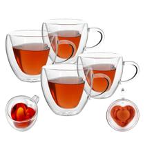 Kit 4 Xícaras Coração De Vidro Borosilicato Duplo 80ml