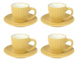 Kit 4 Xicaras De Café Com Pires Rattan Em Porcelana 90ml Kit 4 Xicaras De Café Com Pires Rattan Em Porcelana 90ml