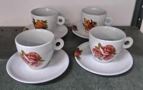 kit 4 xícaras de chá com pires 220 ml cônica dec. flores kit 4 xícaras de chá com pires 220 ml cônica dec. flores