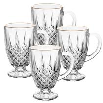 Kit 4 Xícaras De Cristal Diamante Com Fio Dourado Lyor 150Ml