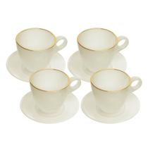 Kit 4 Xícaras De Vidro Fio De Ouro Pires Milky Branca 170Ml - Wolff Kit 4 Xícaras De Vidro Fio De Ouro Pires Milky Branca 170Ml - Wolff