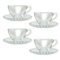 Kit 4 Xícaras e Pires Chá 180ml Cristal Pearl Bolinhas Wolff