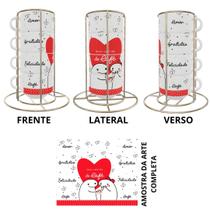 Kit 4 Xícaras Flork Namorados Café 150ml C/ Suporte Metal