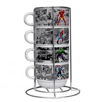 Kit 4 xícaras Marvel com Torre de metal